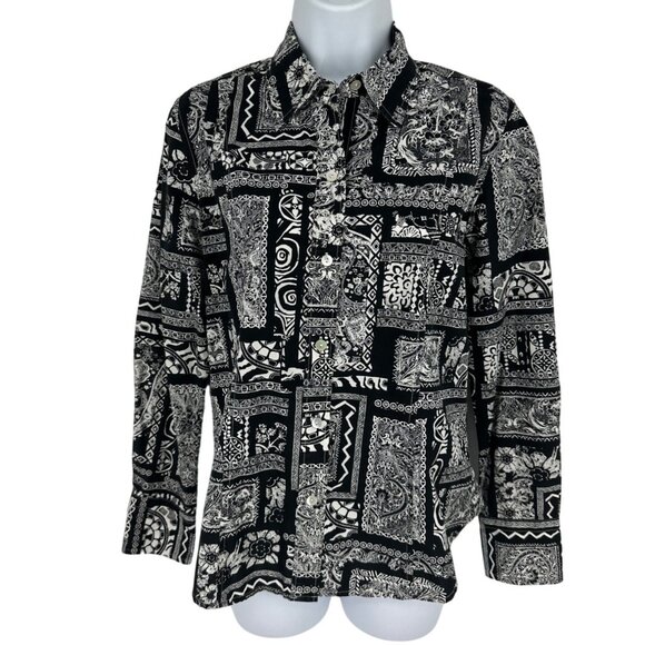 CHICOS Floral Persian Geo 100% Cotton Career Button Up Shirt Size 0 US S - Picture 1 of 8